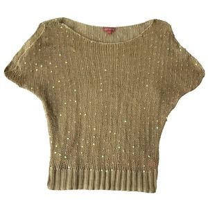 J J Forever Knit Top Sz L Tan Sequins Casual School Sheer Trendy Teens Juniors